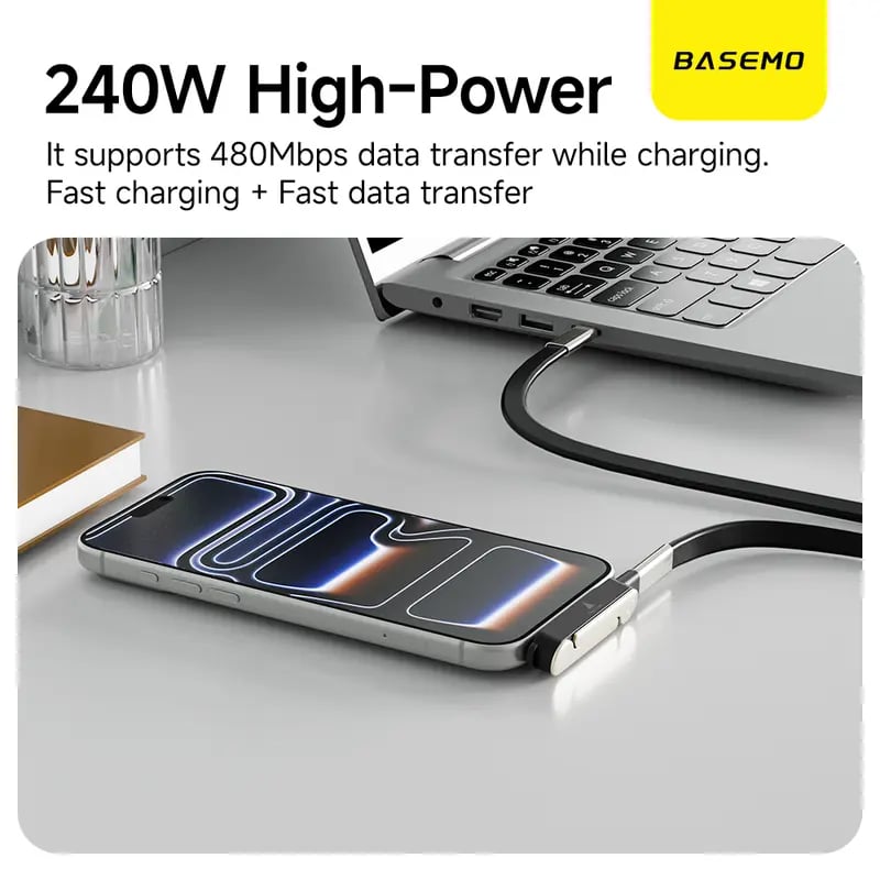 240W Super Charge 360° Rotating Invisible Stand Detachable 2-in-1 Charging Cable