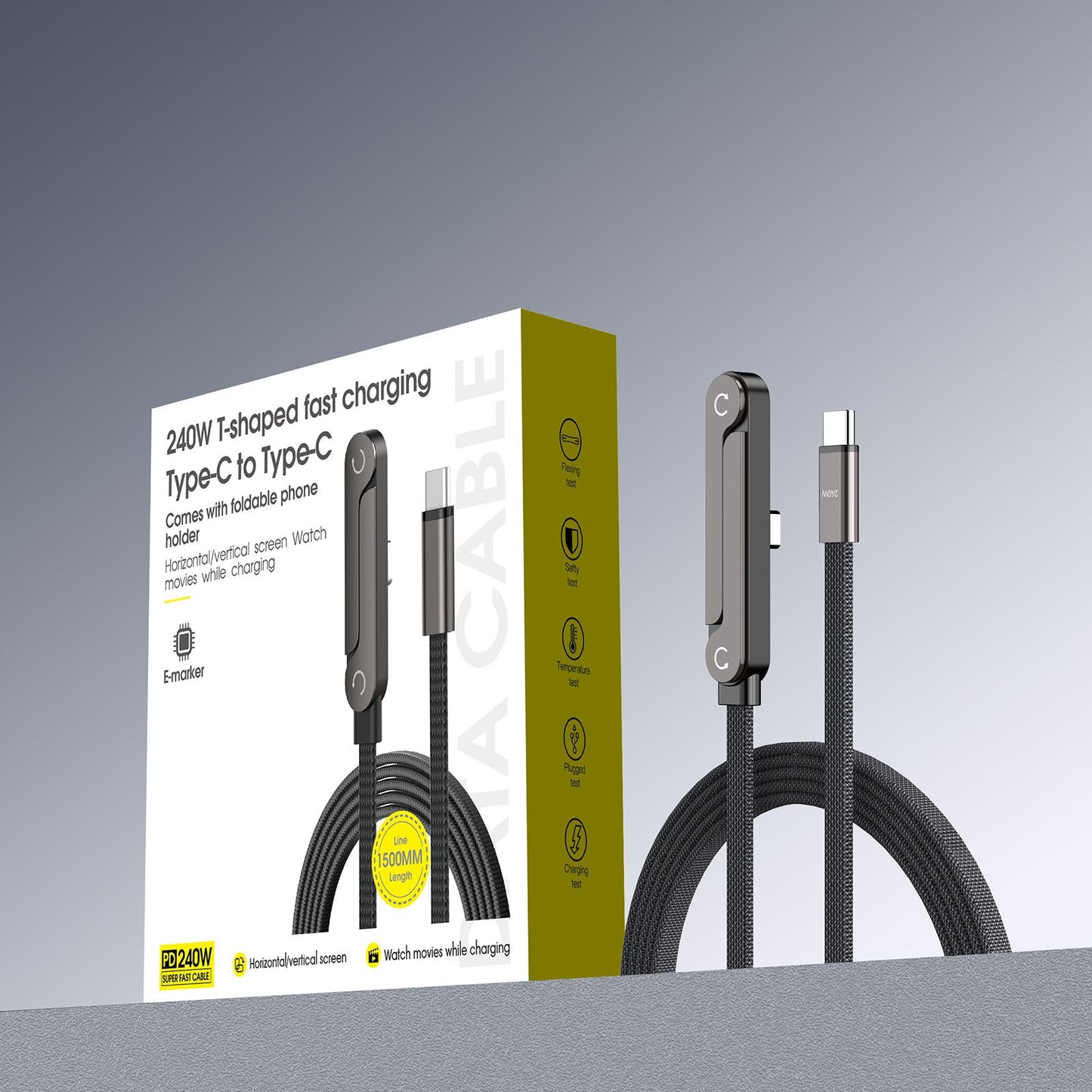 240W Super Charge 360° Rotating Invisible Stand Detachable 2-in-1 Charging Cable