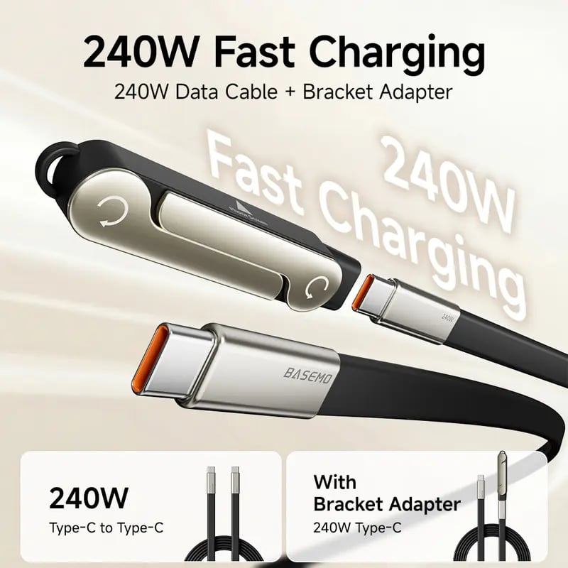 240W Super Charge 360° Rotating Invisible Stand Detachable 2-in-1 Charging Cable