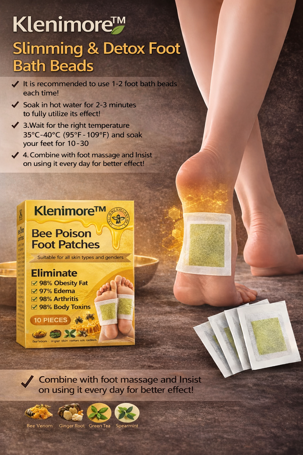 🌿KLENIMORE™ Bee Poison Foot Patches (Set of 10)