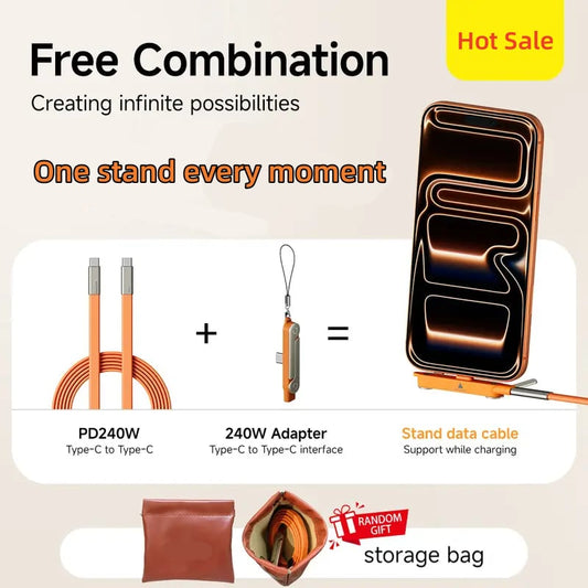 240W Super Charge 360° Rotating Invisible Stand Detachable 2-in-1 Charging Cable